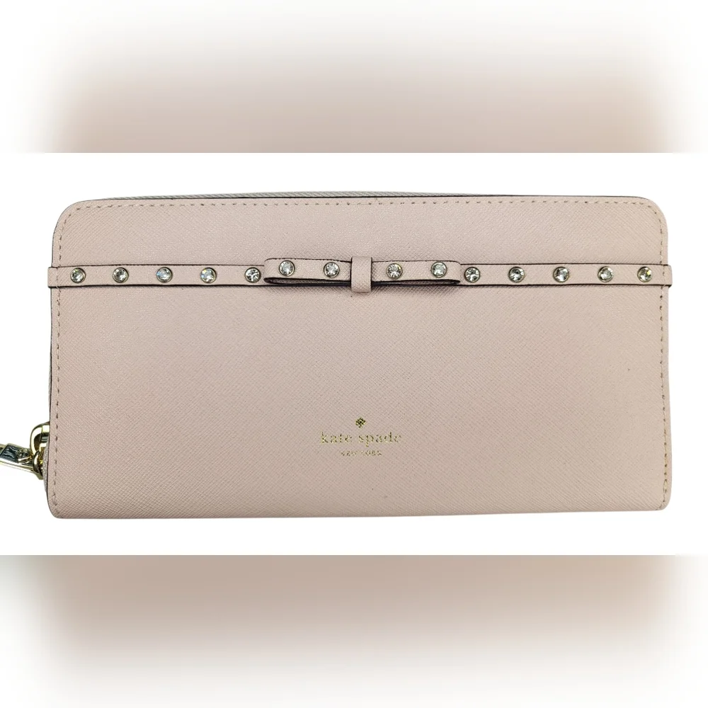 Kate Spade Light Pink Zip Wallet with Rhinestone and Bow